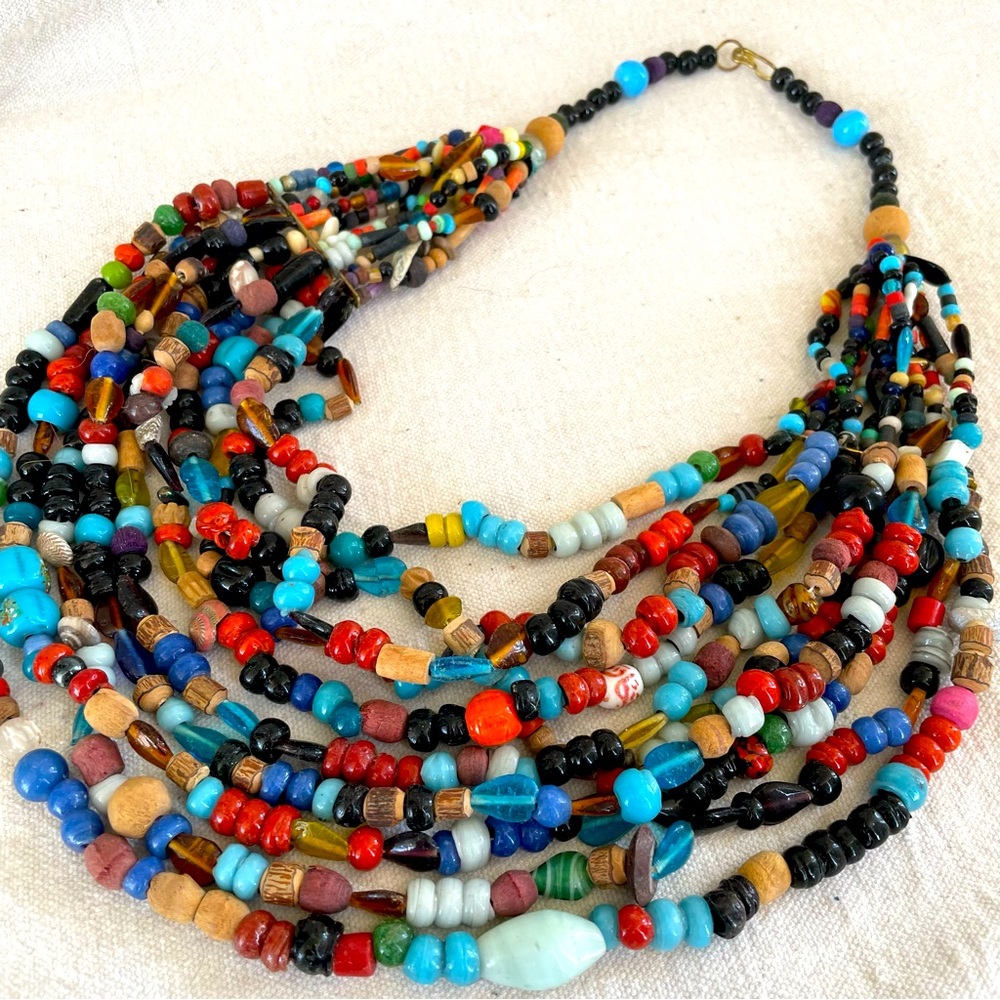 Boho vintage confetti beaded necklace
